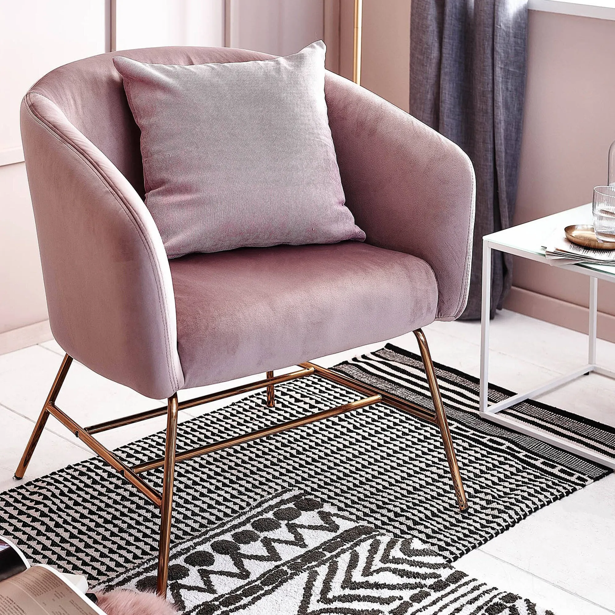 Outlet Fauteuil Lounge En Velours Ramsey Fauteuils
